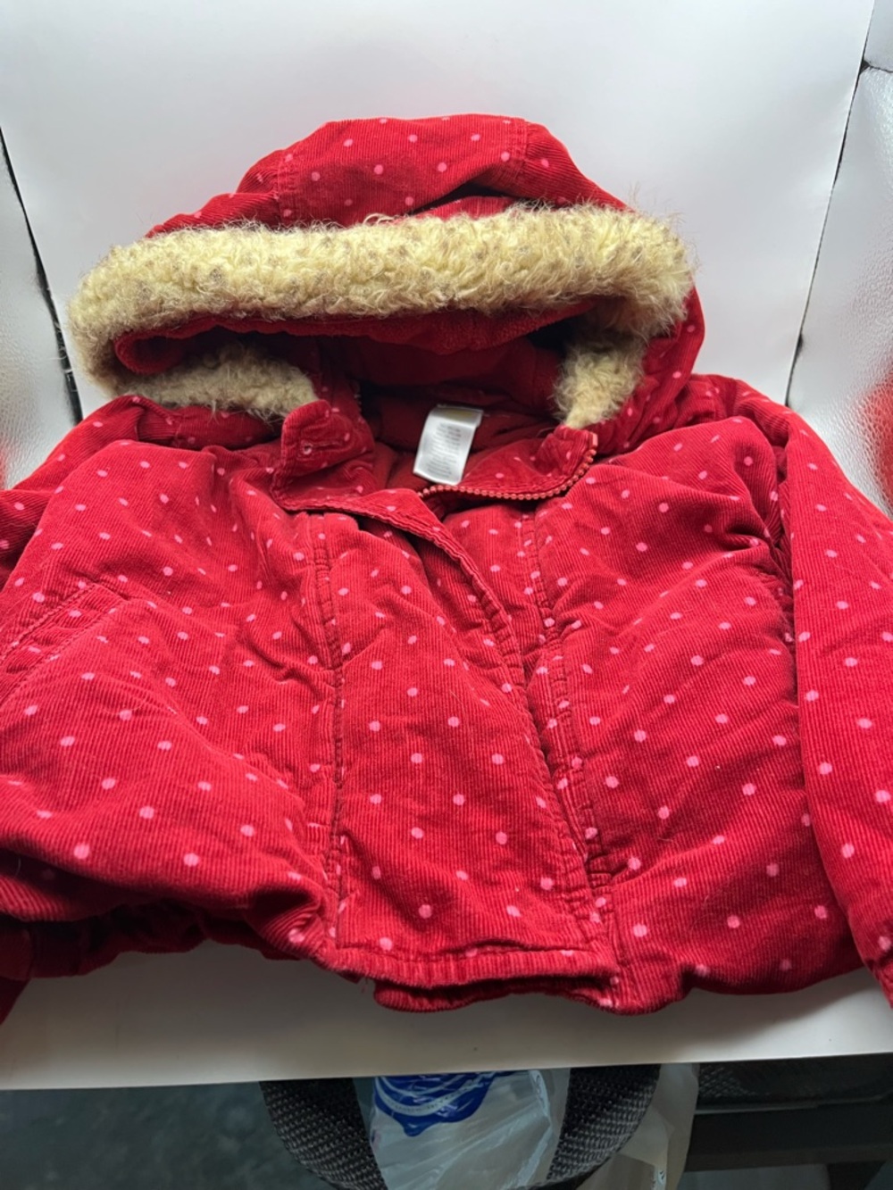 Gymboree Red Polka Dot Hooded Puffer with Faux Fur Trim
